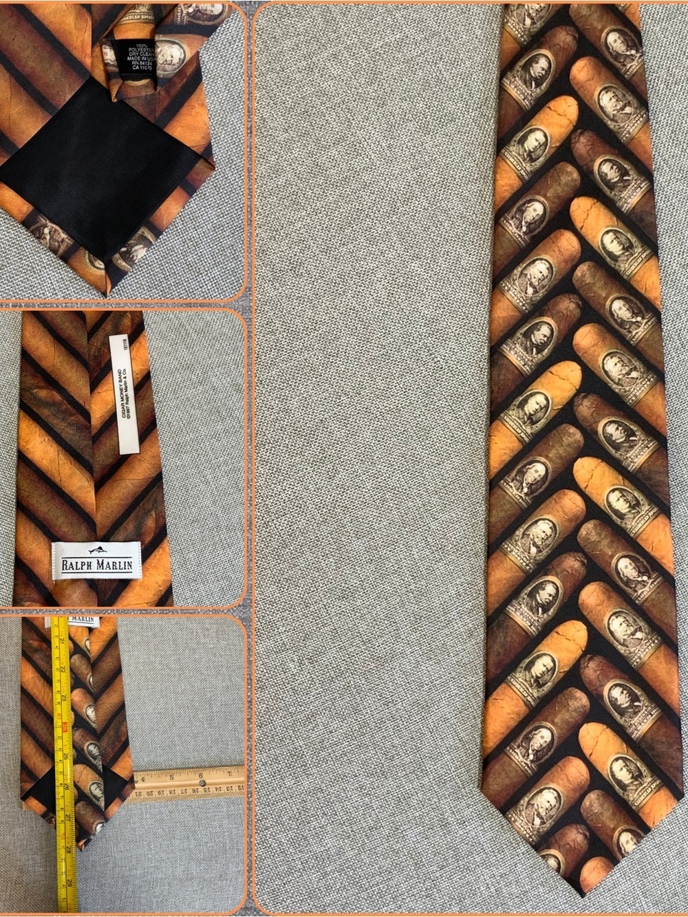 Ralph Marlin Cigar Money Band Novelty Tie